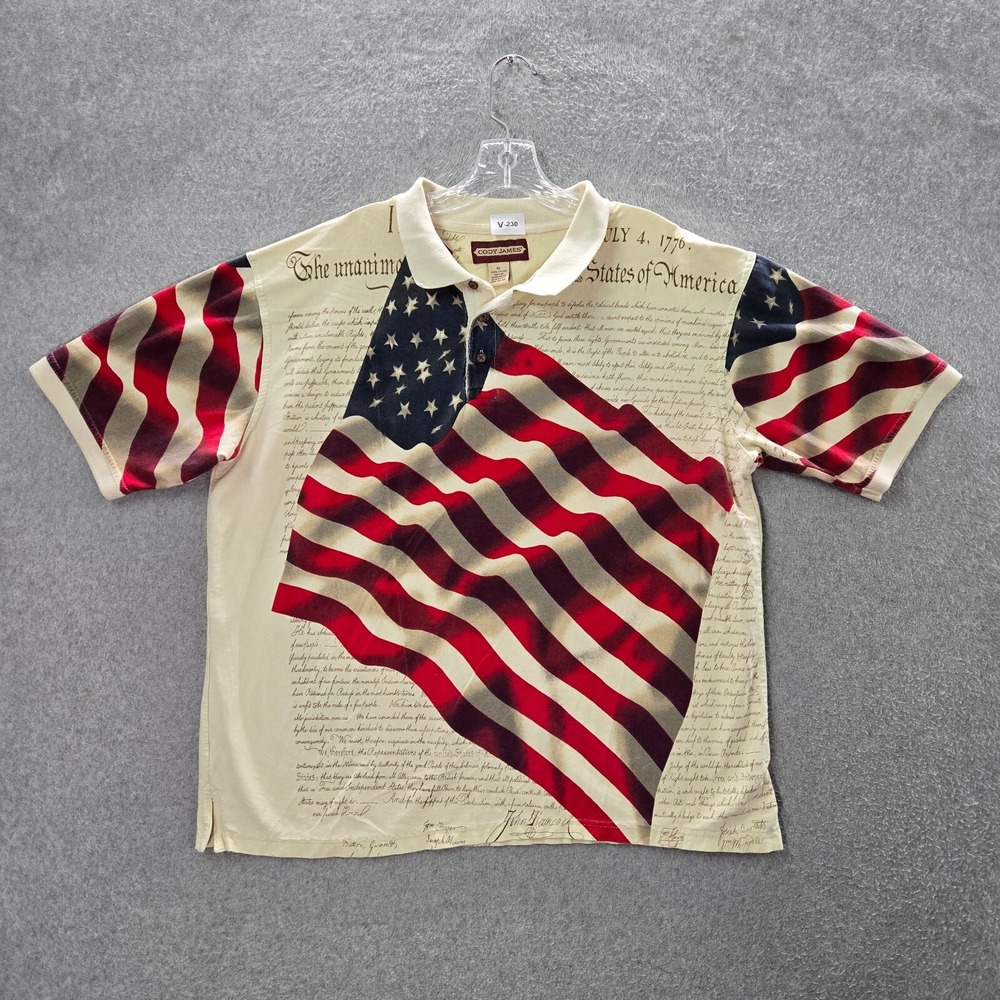Cody James Men Polo Shirt XL Beige USA Flag United States of America 1776